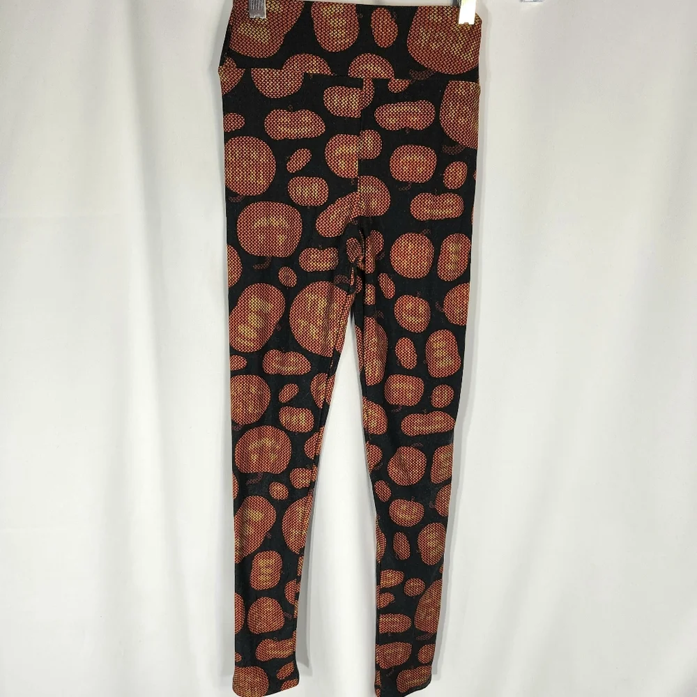 LuLaRoe Black w/ Orange Jack O'Lantern Halloween Leggings Size Tween